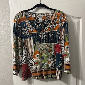 Chico's Blue Graphic Blouse Long Sleeve